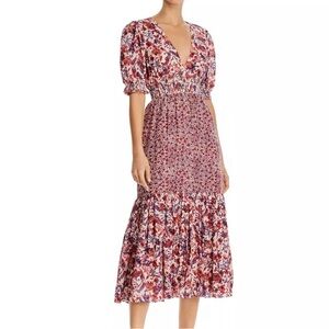 SAYLOR NYC The Elizabeth V-Neck Puff Sleeve Smocked Maxi Dress in floral SZ: X-S